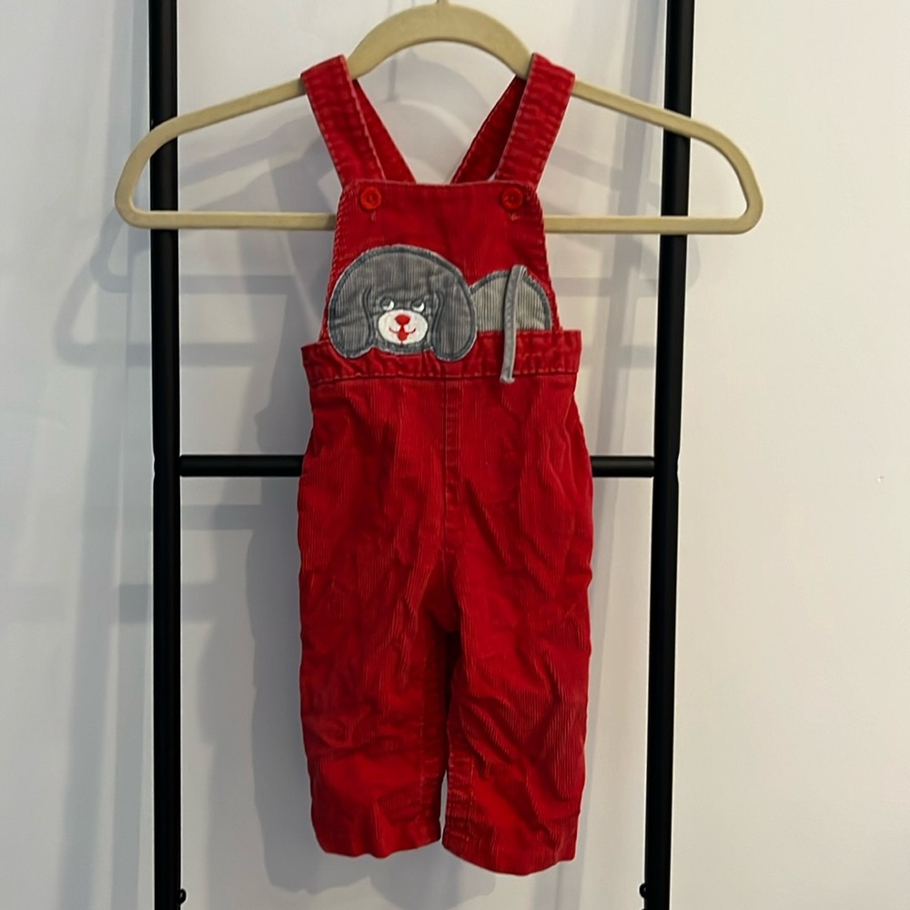 Vintage 70-80s Carters Red Overall Velvet Cotton Kids Size 12 M corduroy